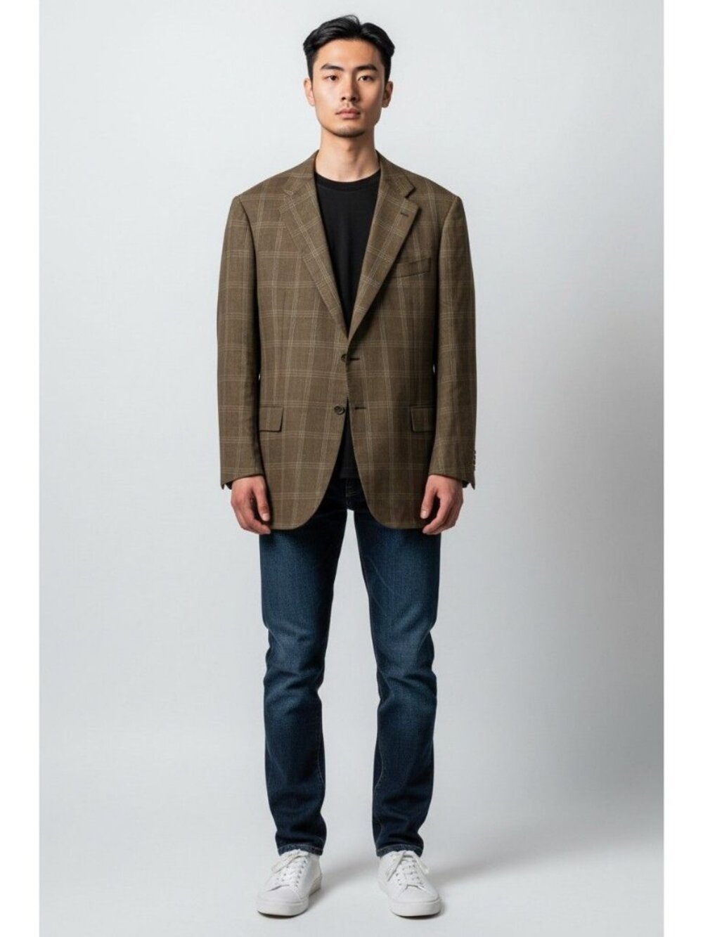 Kiton Tan Plaid Blazer Size 52 100% Cashmere. Display Model